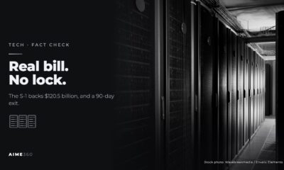 Rows of server racks in a data center, beside the headline Real bill. No lock.
