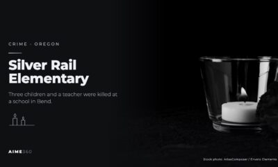 A lit candle in a glass beside a flower on a dark background, in black and white, beside the headline Silver Rail Elementary