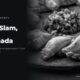 Golden empanadas around a bowl of salsa on a stone plate, in black and white, beside the headline Grand Slam, meet empanada