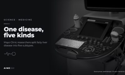 An ultrasound machine in a clinic, in black and white, beside the headline One disease, five kinds
