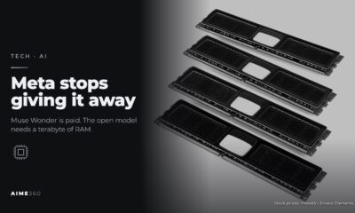Computer memory modules, in black and white, beside the headline Meta stops giving it away