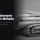 A stack of folded knit sweaters, in black and white, beside the headline £50 cashmere lands in Britain