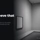 Two empty picture frames on a gallery wall, in black and white, beside the headline The sleeve that talked
